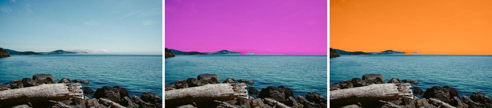 Sky turned to sunset: the original, what Jev selected, and the result
